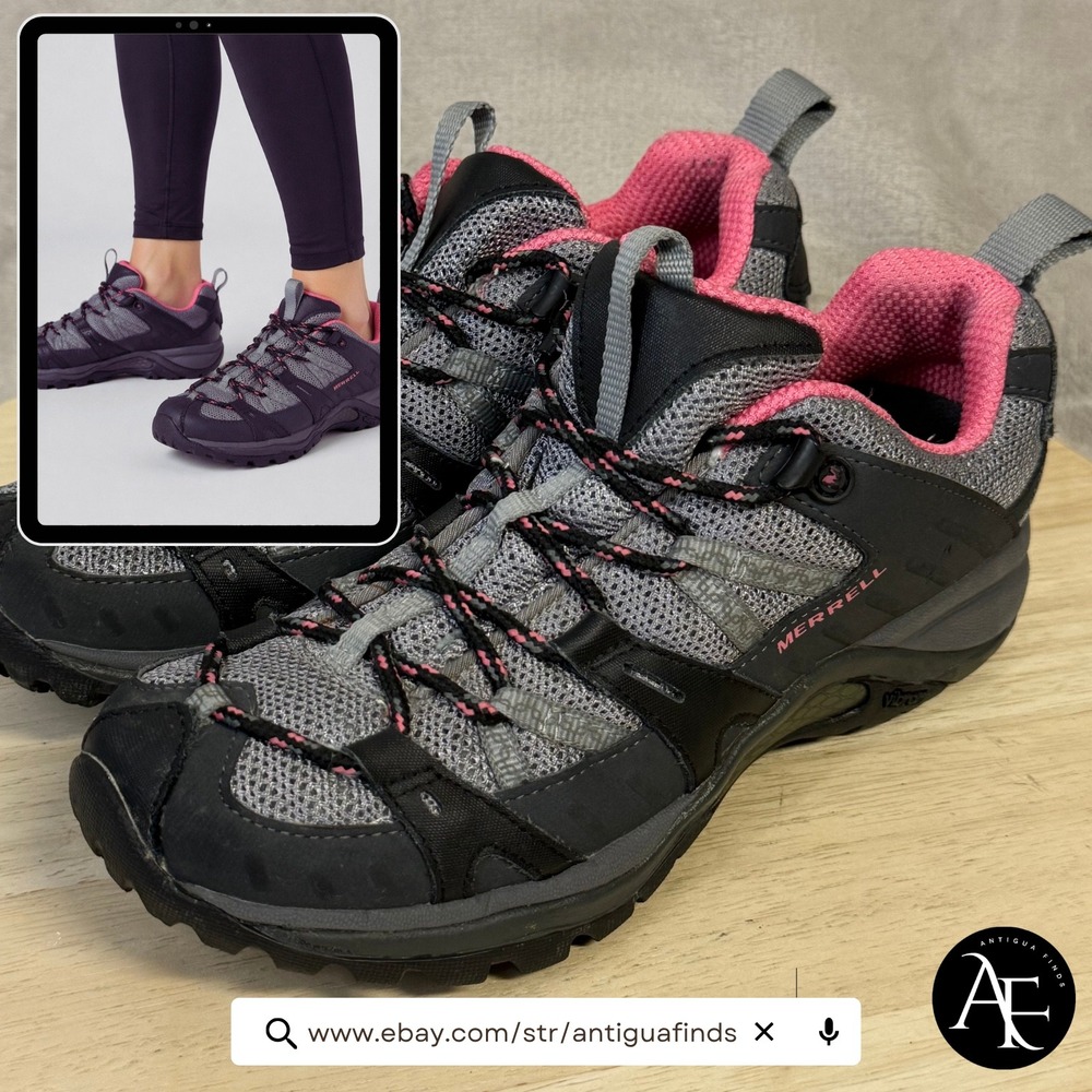 Merrell Moab Hiking Shoes Women 6.5 Black Pink Grey Trail Sneakers J54862 Vibram
